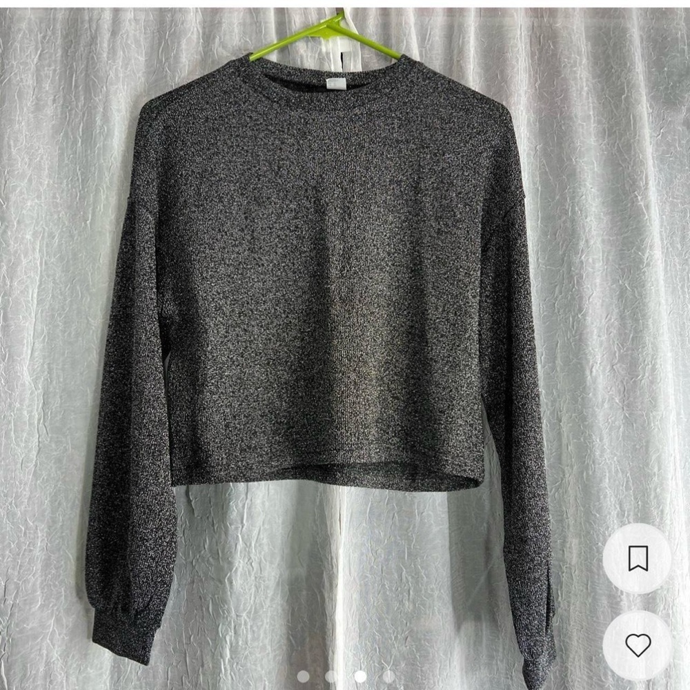 H&M sparkly black and silver mock neck semi sheer knit top. NWOT!